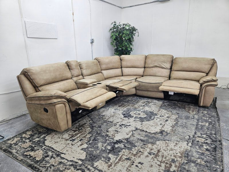 Beige Modular Microfiber Sectional Couch / Sofa with 3 Recliners