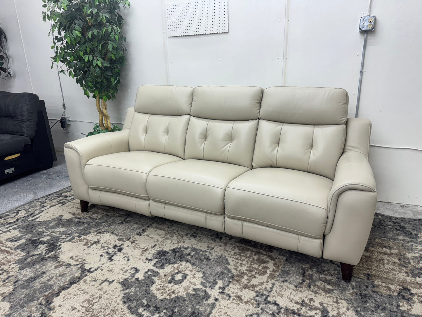 Beige Malibu Leather Power Reclining Sofa with Power Headrests
