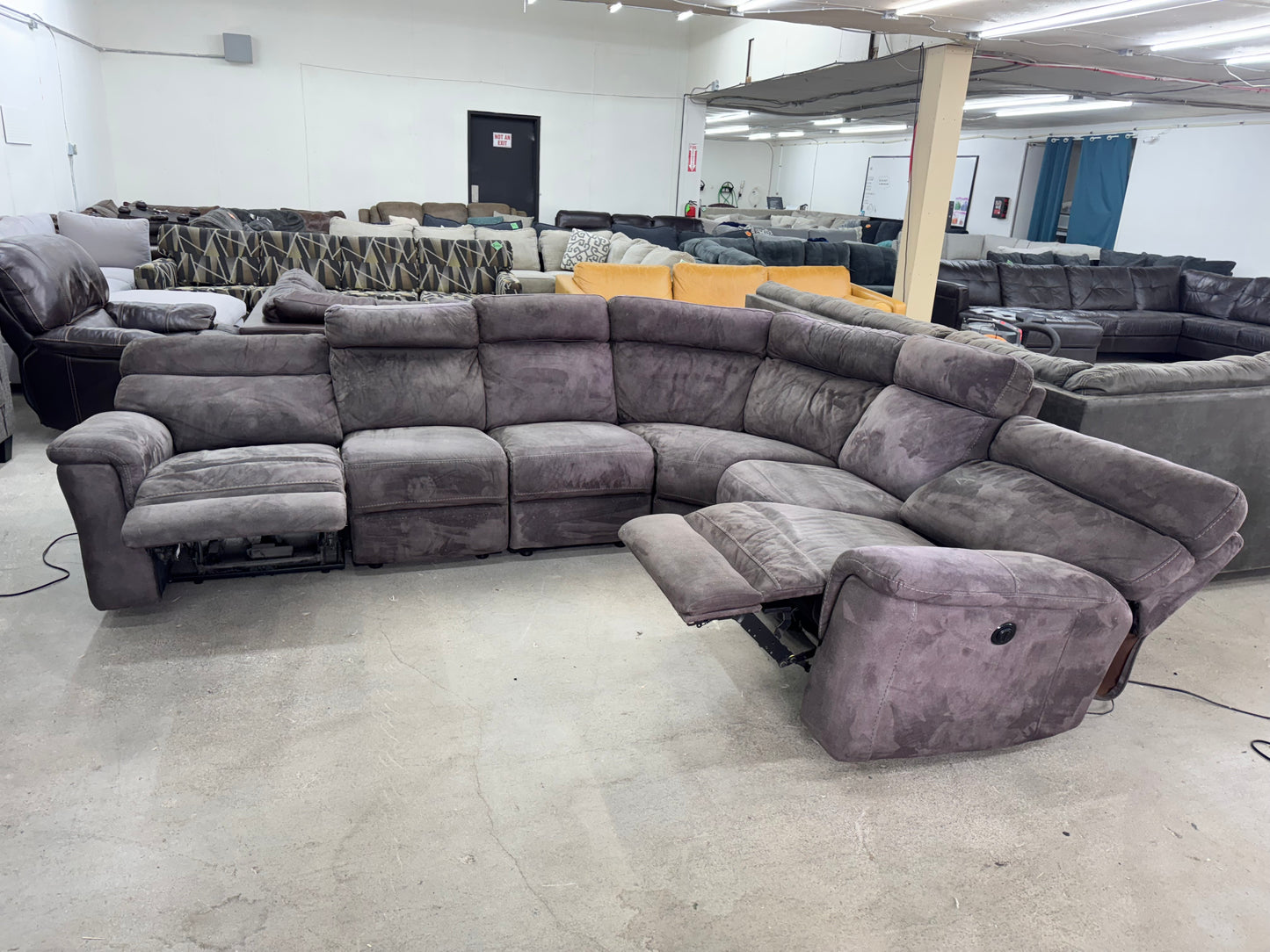 Gray 6 Piece Microfiber Modular Sectional with 2 Electric Recliners
