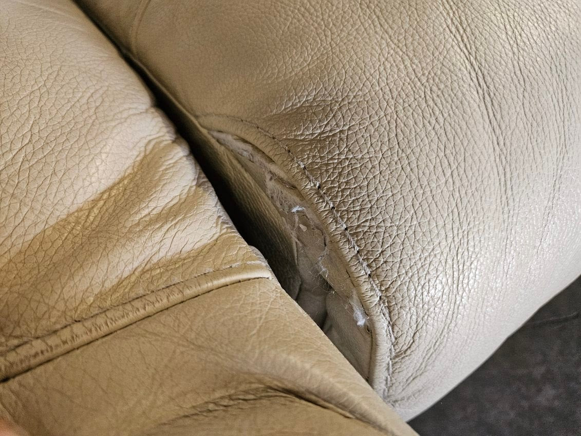 Cream Leather Power Reclining Sofa