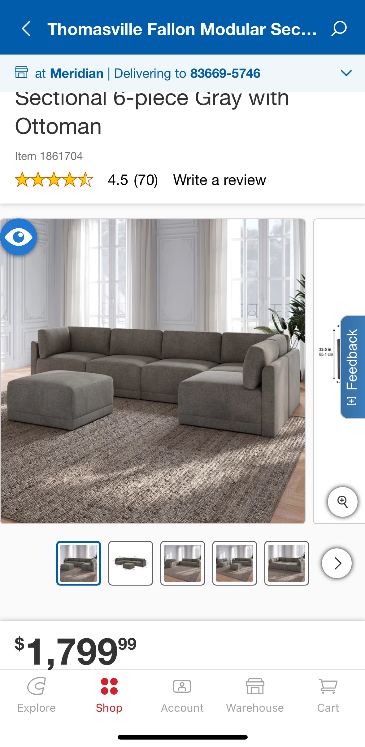 Gray 6-Piece Modular Sectional Sofa with Ottoman