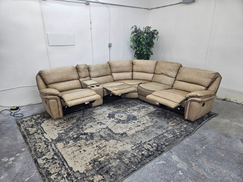 Beige Modular Microfiber Sectional Couch / Sofa with 3 Recliners