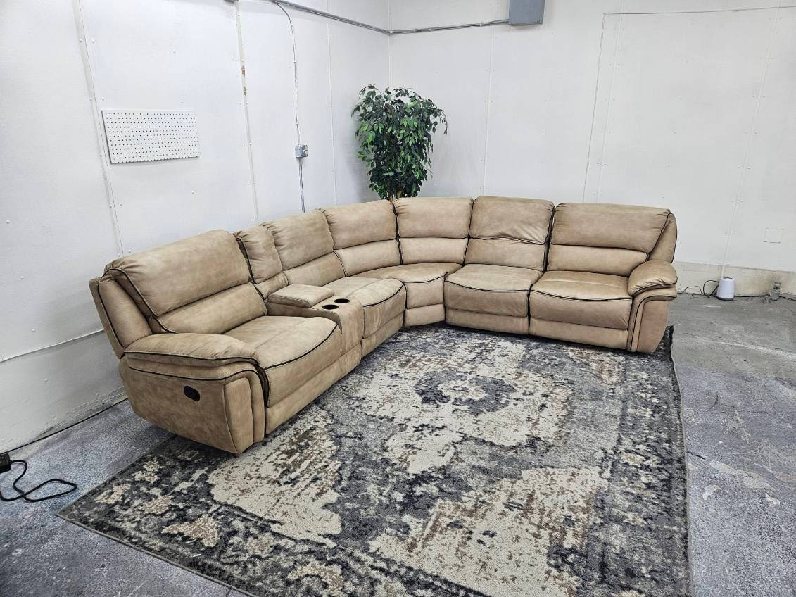 Beige Modular Microfiber Sectional Couch / Sofa with 3 Recliners