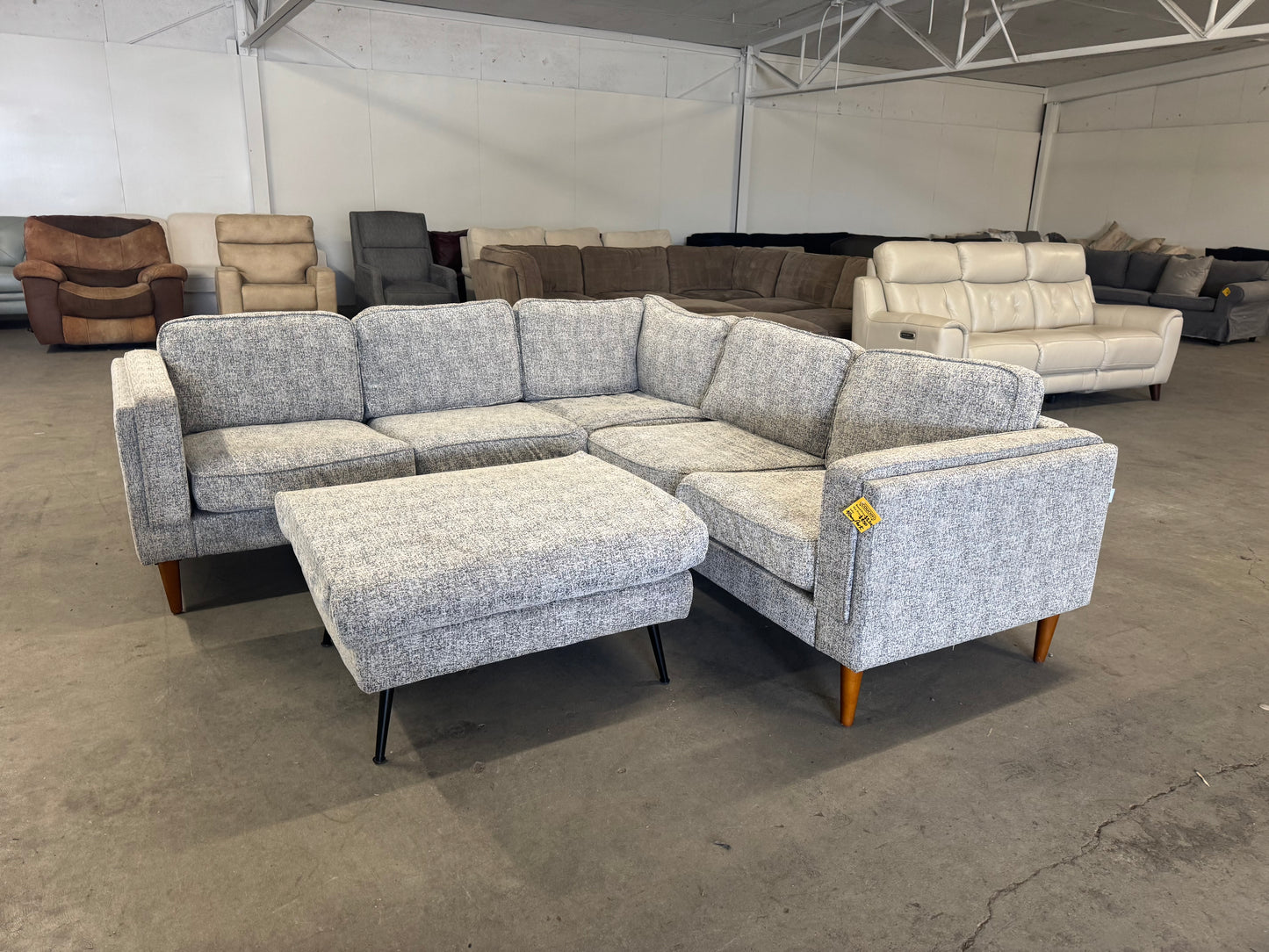 Gray Mid Century Modern Albany Park L Shape Sectional with Ottoman
