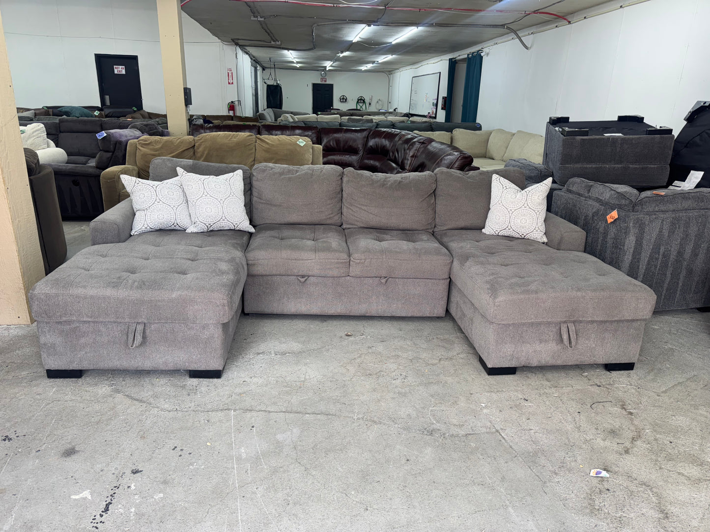Gray Sleeper Sectional with Dual Storage Chaises