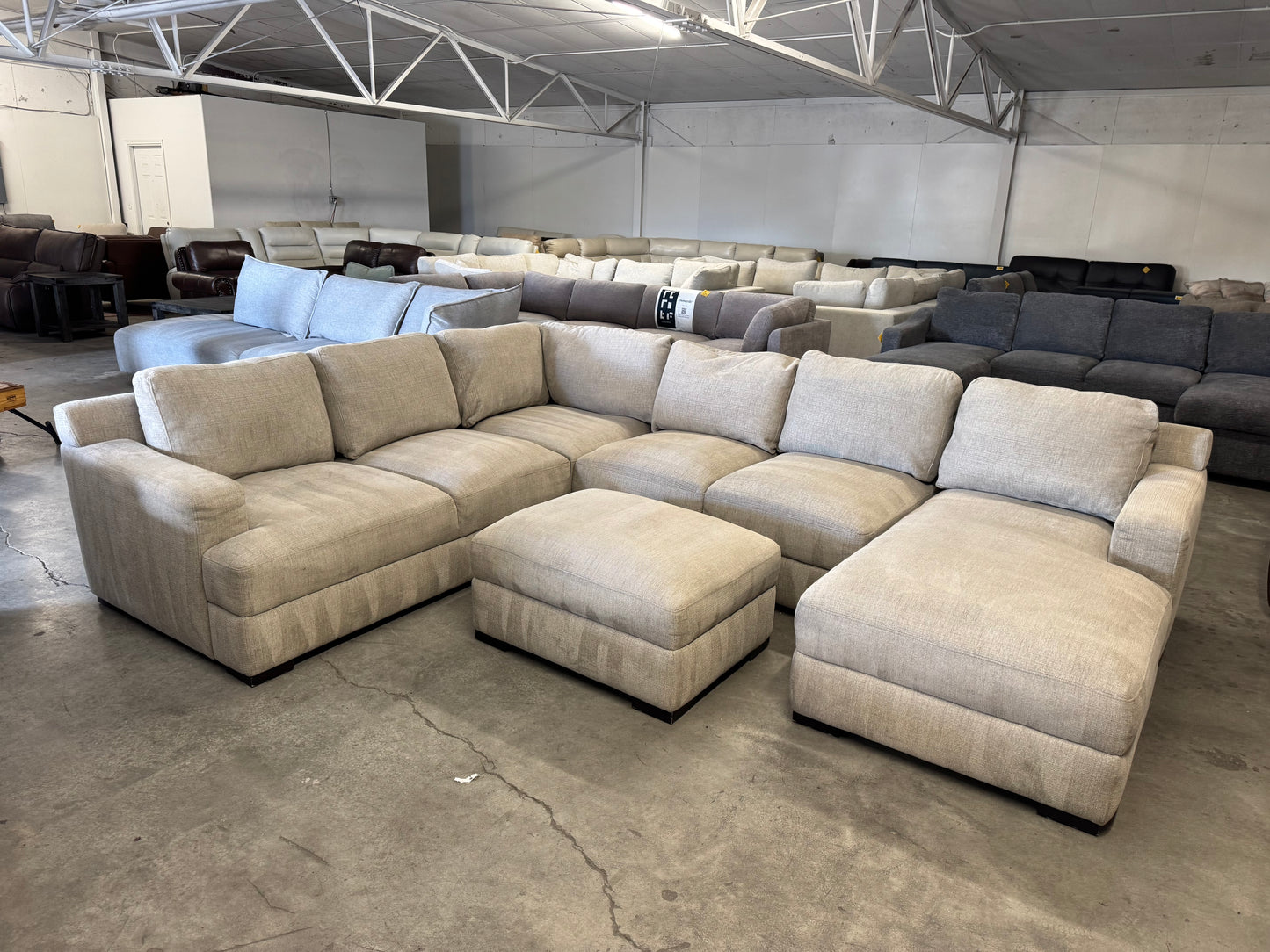 Beige Fabric U Shape Sectional with Ottoman