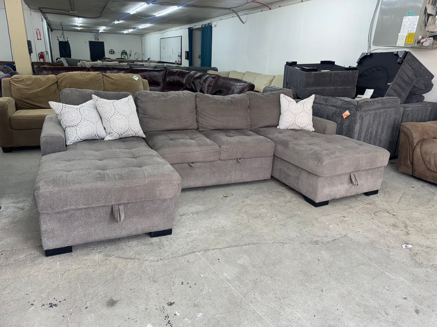 Gray Sleeper Sectional with Dual Storage Chaises