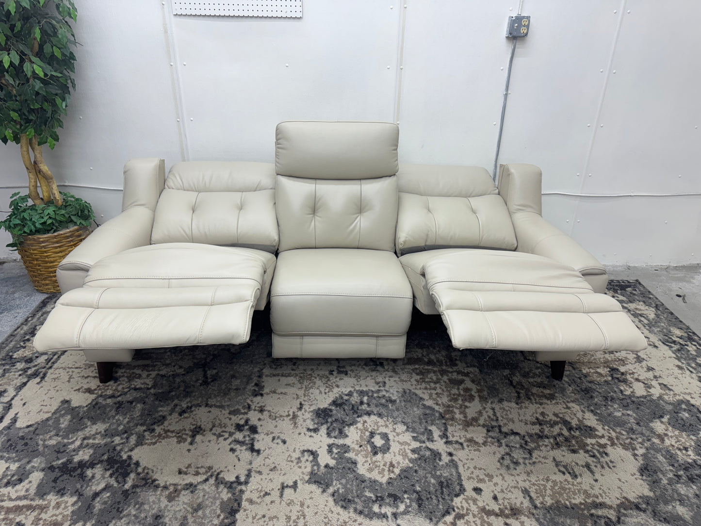 Beige Malibu Leather Power Reclining Sofa with Power Headrests
