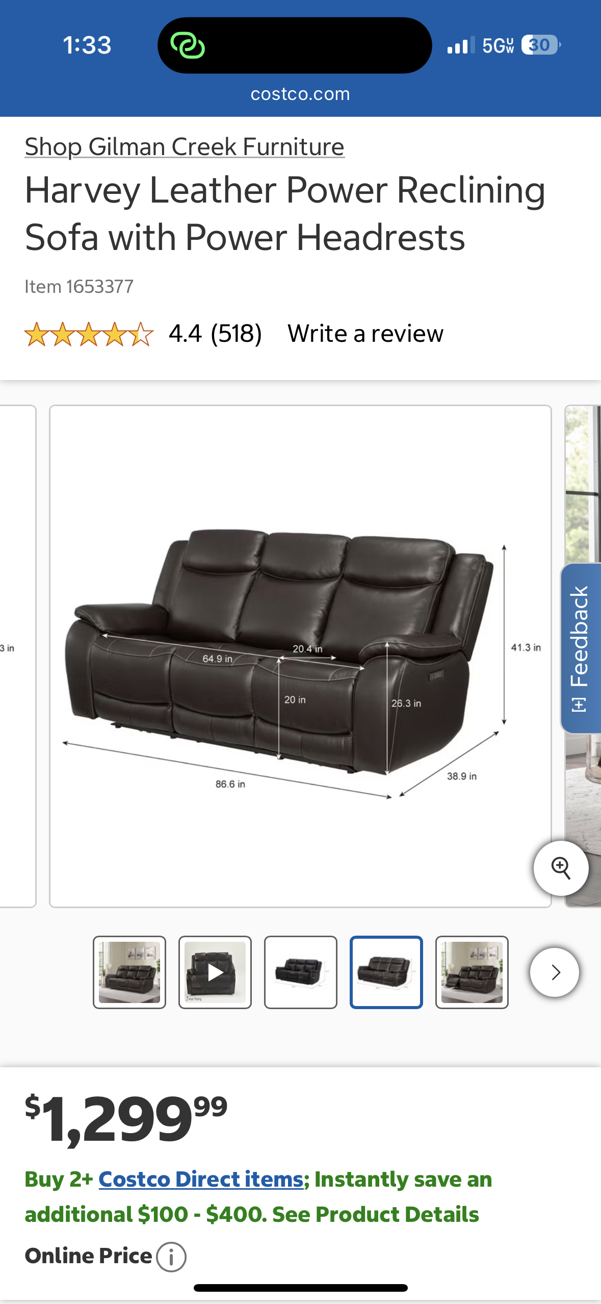 Leather Power Reclining Sofa – Gilman Creek Harvey with Power Headrests