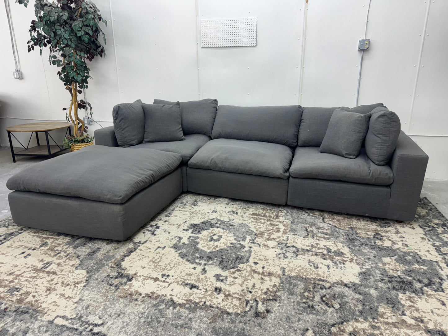 Gray 4-Piece Down-Filled Modular Cloud Sofa w/ Ottoman