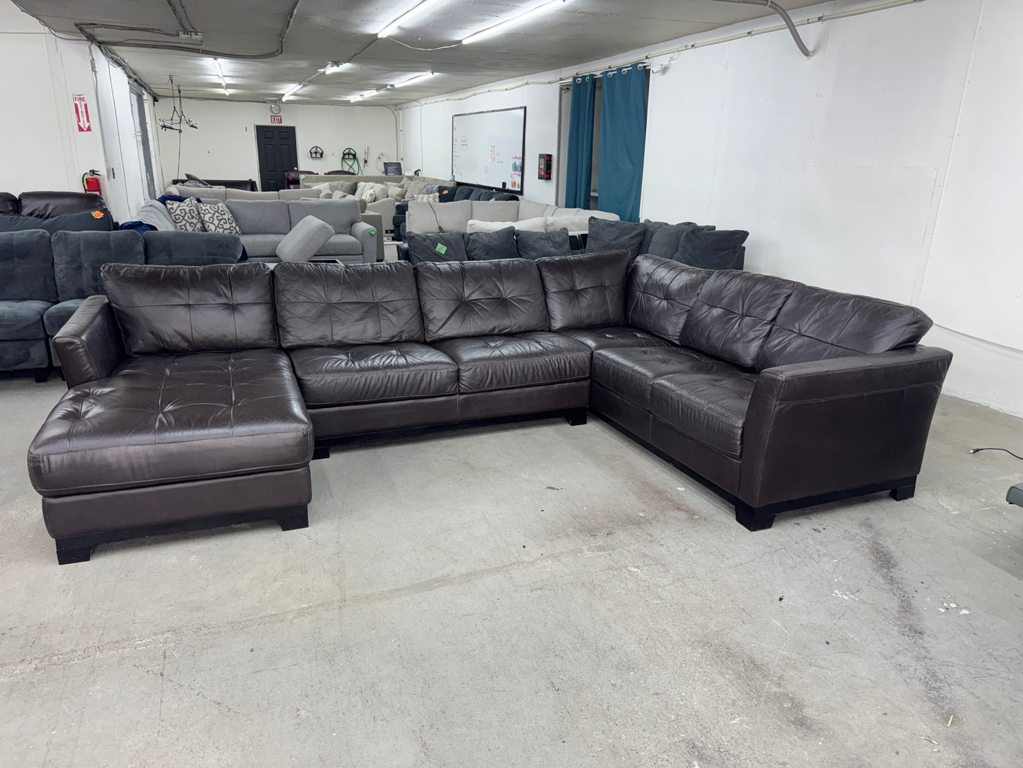 Dark Brown U Shape Leather Sectional Couch