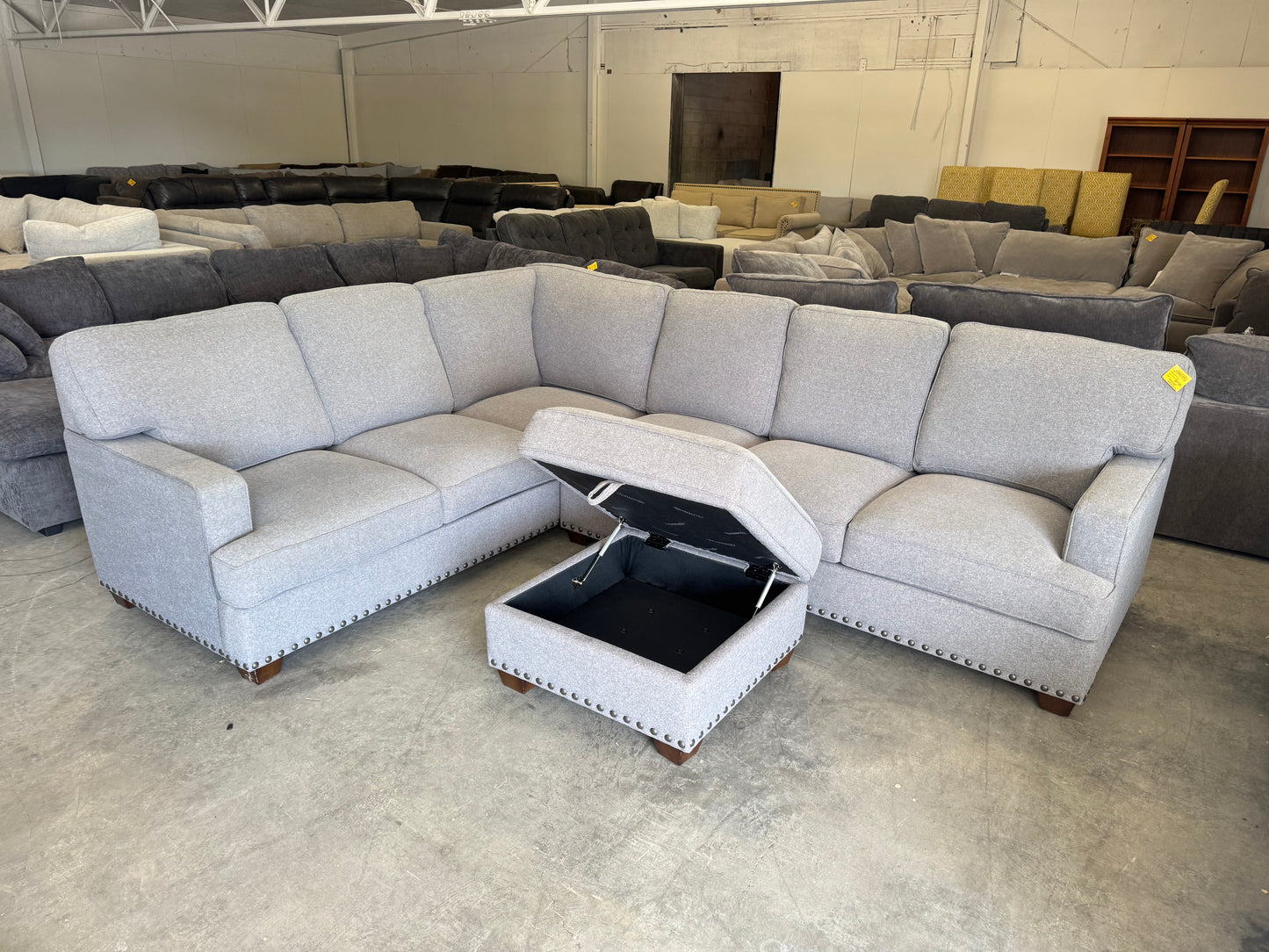 Gray L Shape Sectional with Storage Ottoman