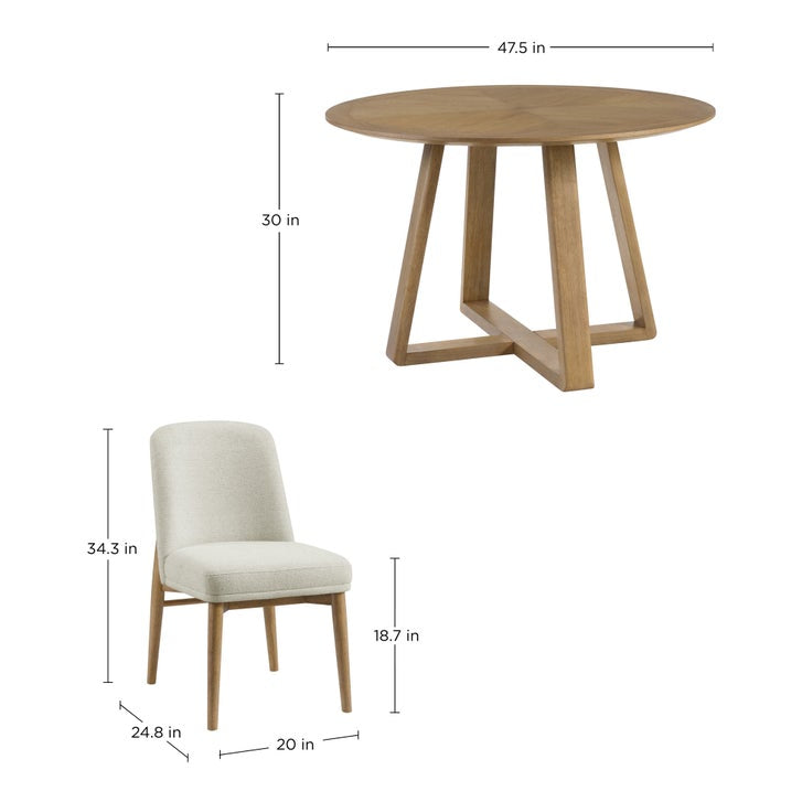 Dining Table Set – 48” Round Wood Table with 4 Upholstered Chairs