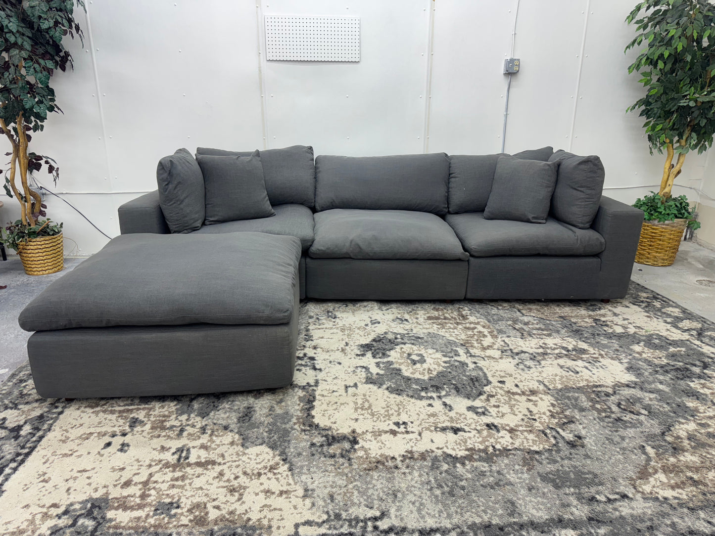 Gray 4-Piece Down-Filled Modular Cloud Sofa w/ Ottoman