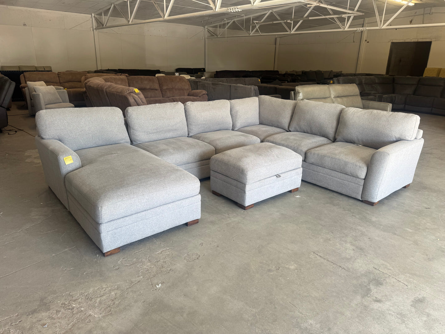Gray U-Shaped Sectional w/ Chaise Lounge & Storage Ottoman
