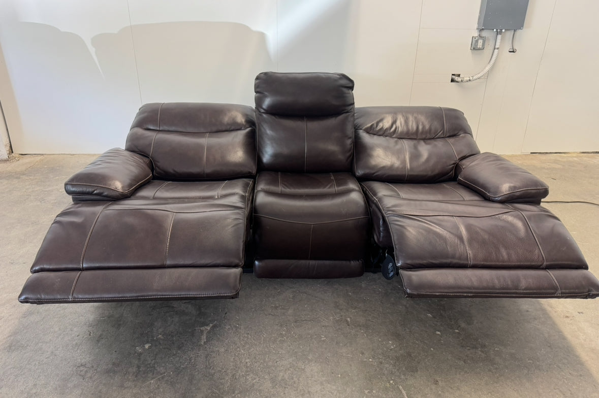 Brown Leather Reclining Sofa with Power Headrests