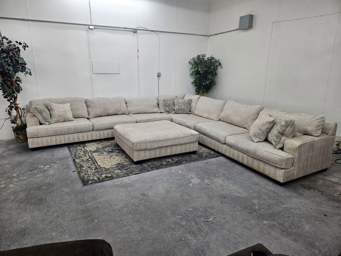 Ashley Rawcliffe Sectional Couch with Two Modular Extenders + Oversized Ottoman