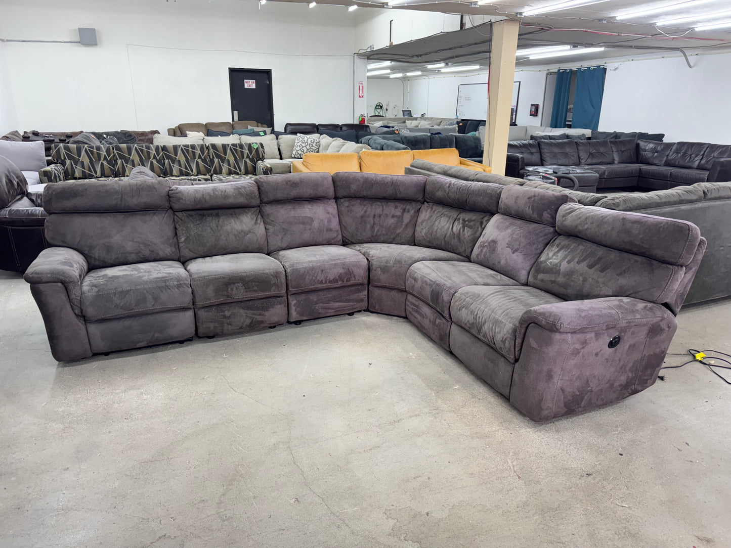 Gray 6 Piece Microfiber Modular Sectional with 2 Electric Recliners