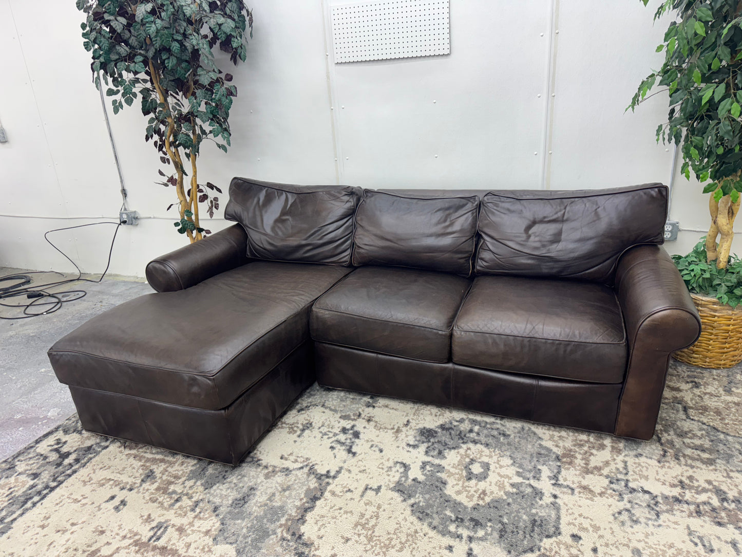 Brown Ethan Allen L Shape Leather Sofa