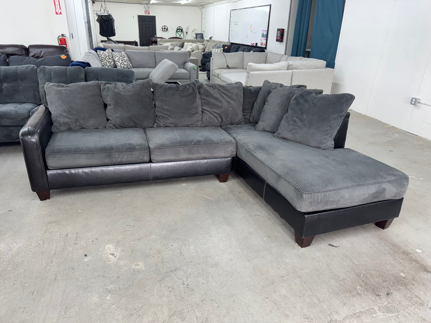 L Shaped Black and Gray Sectional Couch