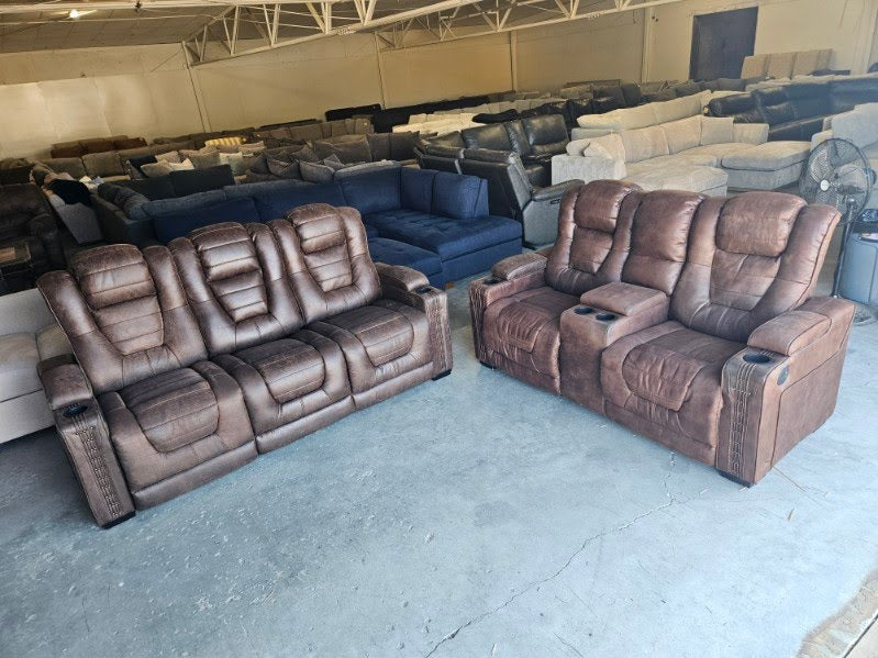Brown Microfiber Reclining Sofa & Loveseat
