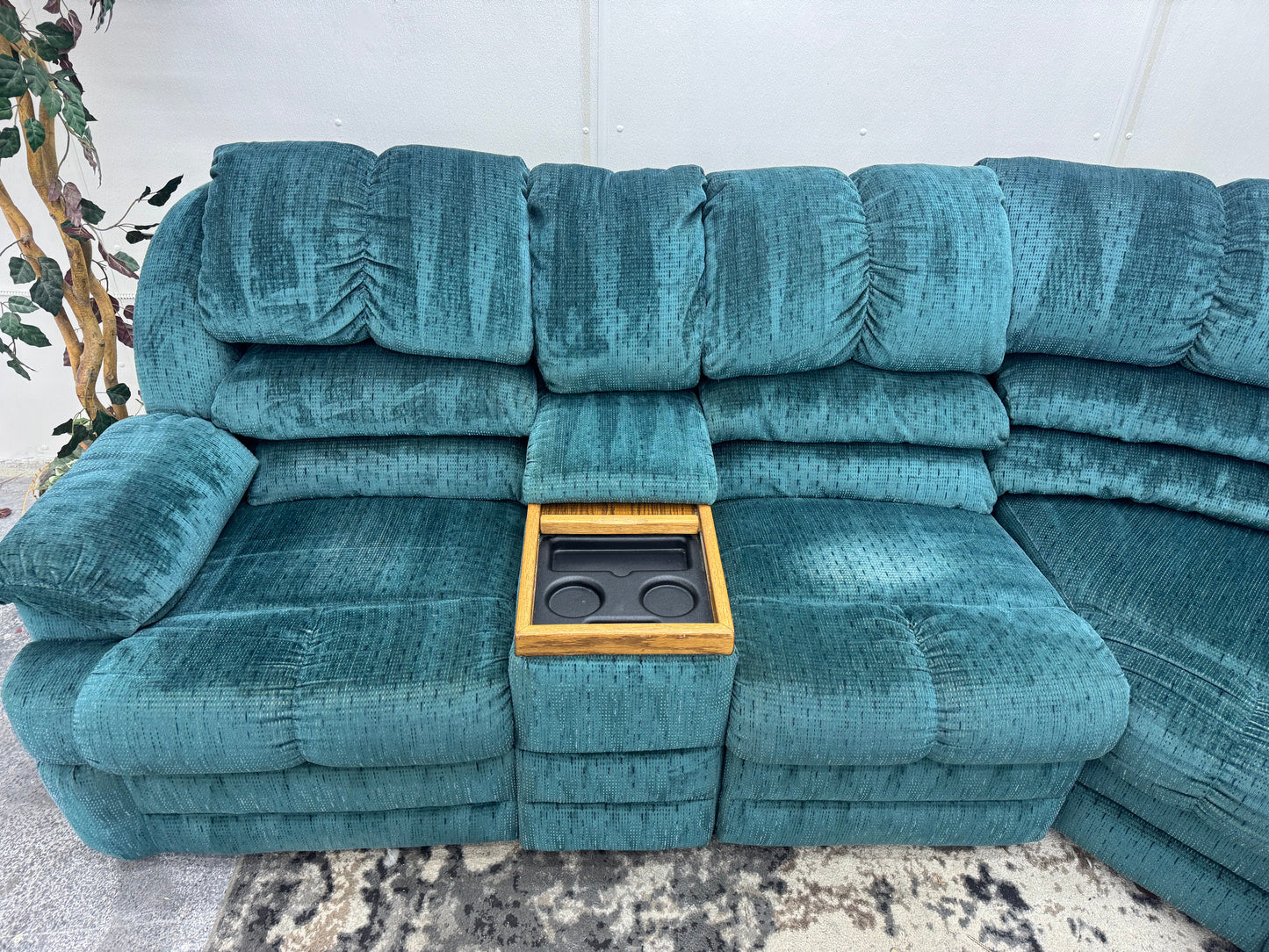 Green Bassett Reclining Sectional with Sleeper & Built-In Console