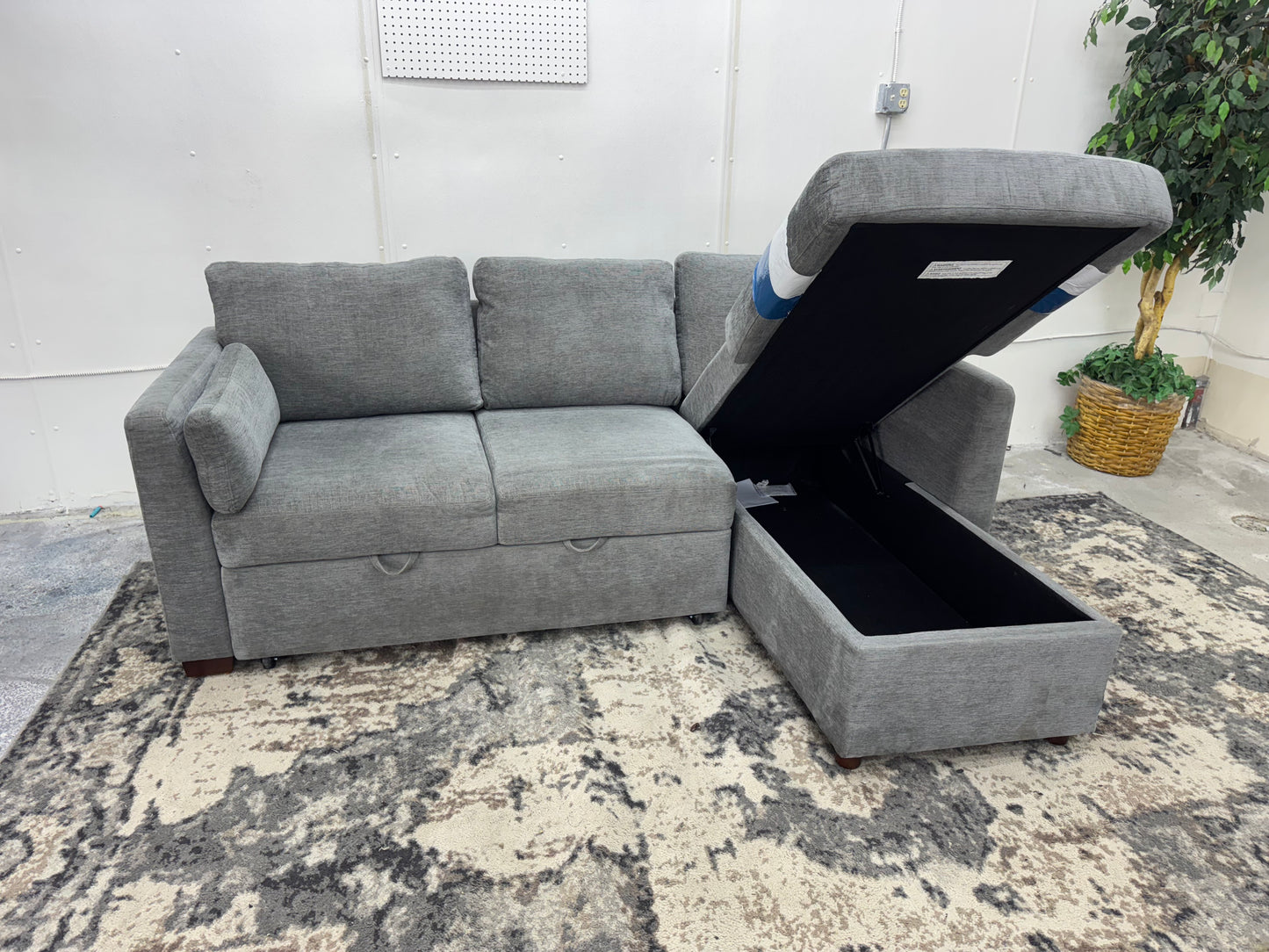 Gray Coddle Fabric Sleeper Sofa w/ Reversible Chaise & Storage