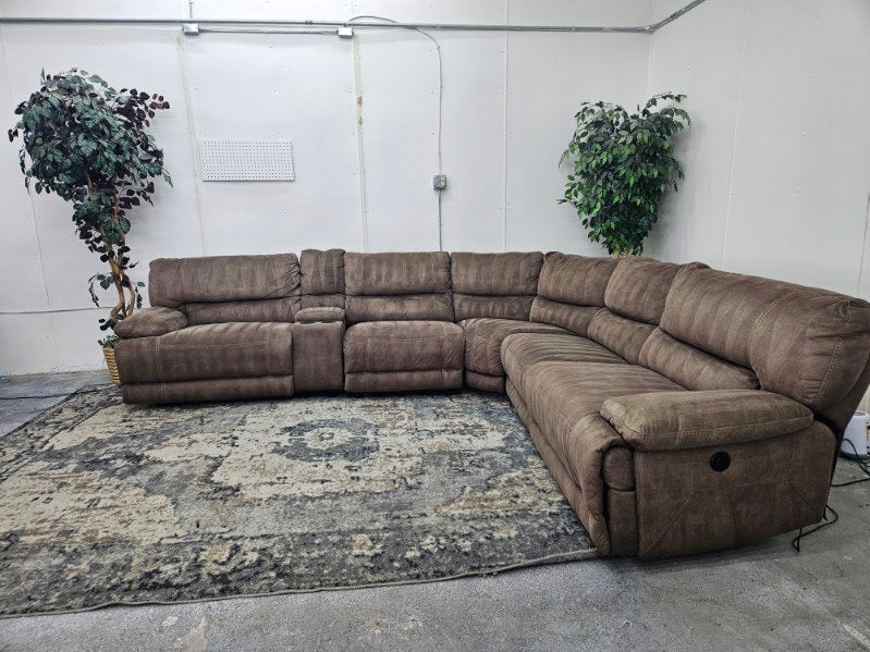 Light Brown 6-Piece Modular Microfiber Sofa w/ Dual Recliners