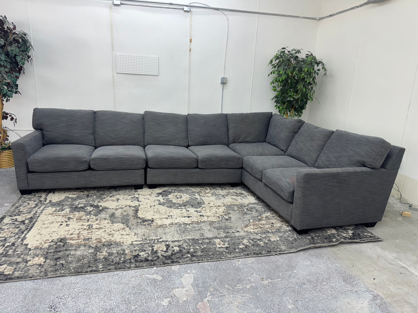 Huge Gray Mid Century Modern L Shape Sectional Couch