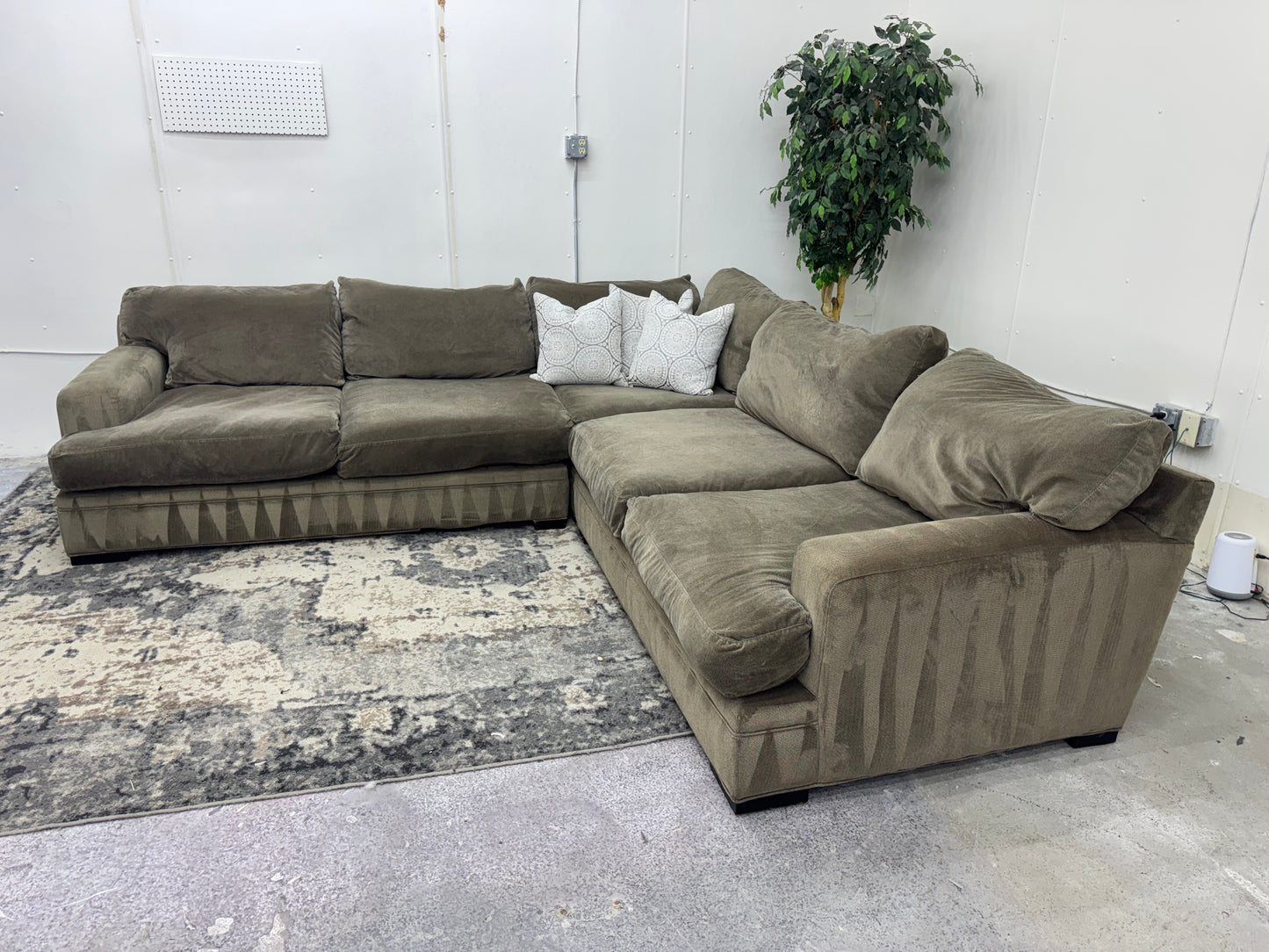 Gorgeous Taupe Deep-Seated Cindy Crawford Down-Filled Sectional Sofa