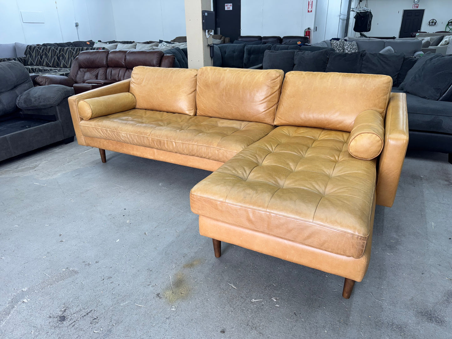 Poly and Bark Camel Brown Leather Sectional Couch