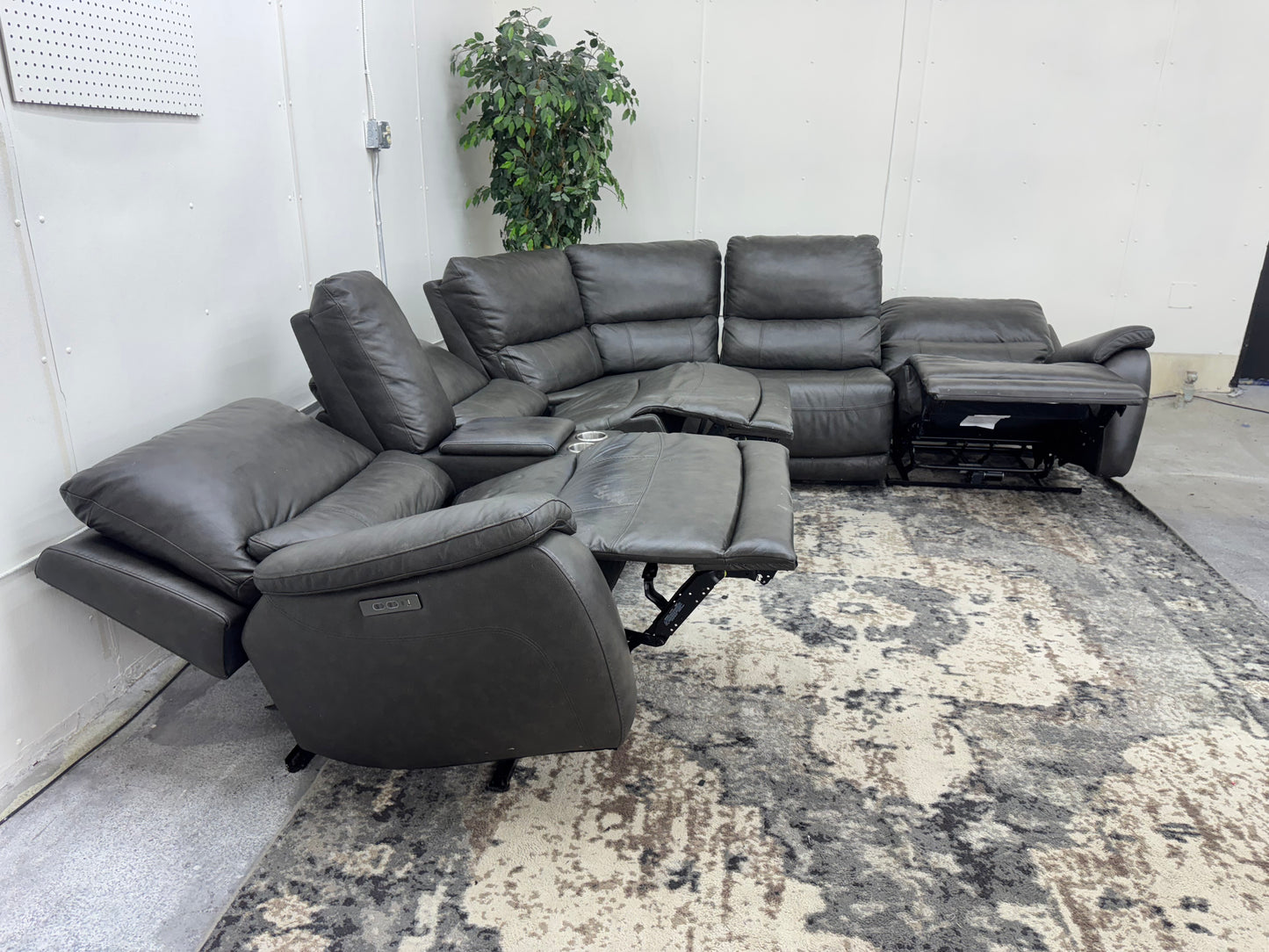 Gorgeous Charcoal Gray Leather “Lauretta” Modular Reclining Sectional