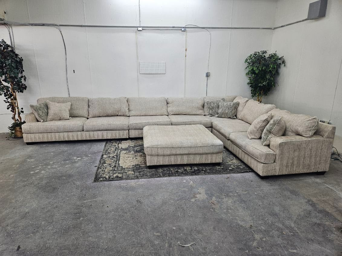 Ashley Rawcliffe Sectional Couch with Two Modular Extenders + Oversized Ottoman