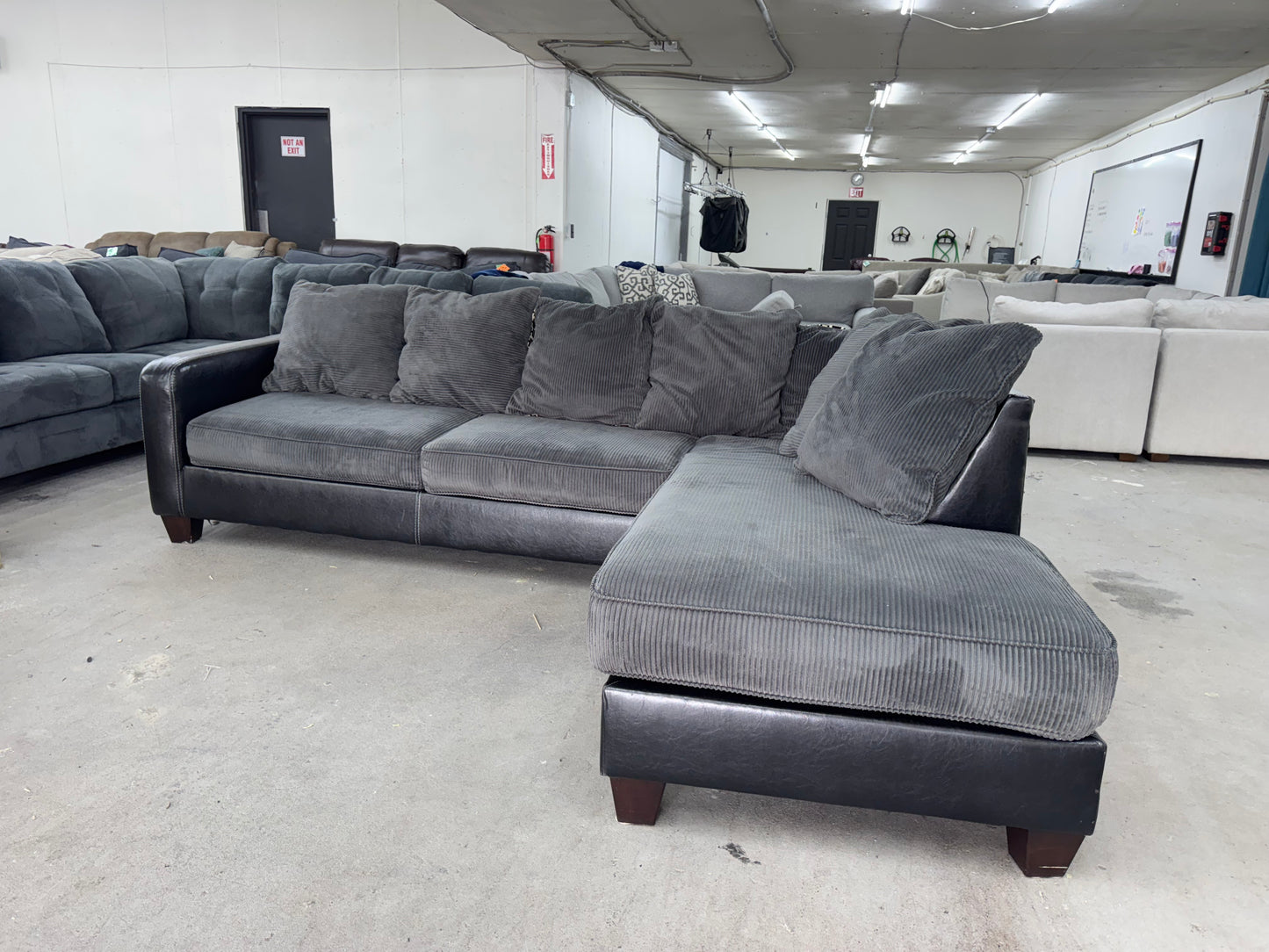 L Shaped Black and Gray Sectional Couch