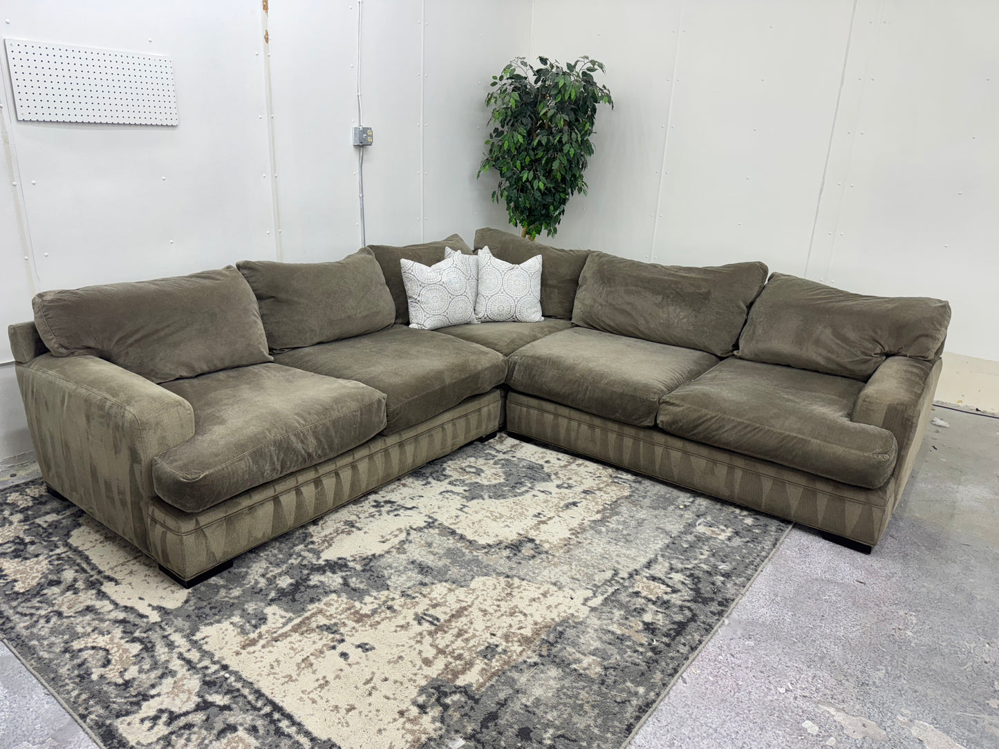 Gorgeous Taupe Deep-Seated Cindy Crawford Down-Filled Sectional Sofa