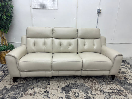 Beige Malibu Leather Power Reclining Sofa with Power Headrests