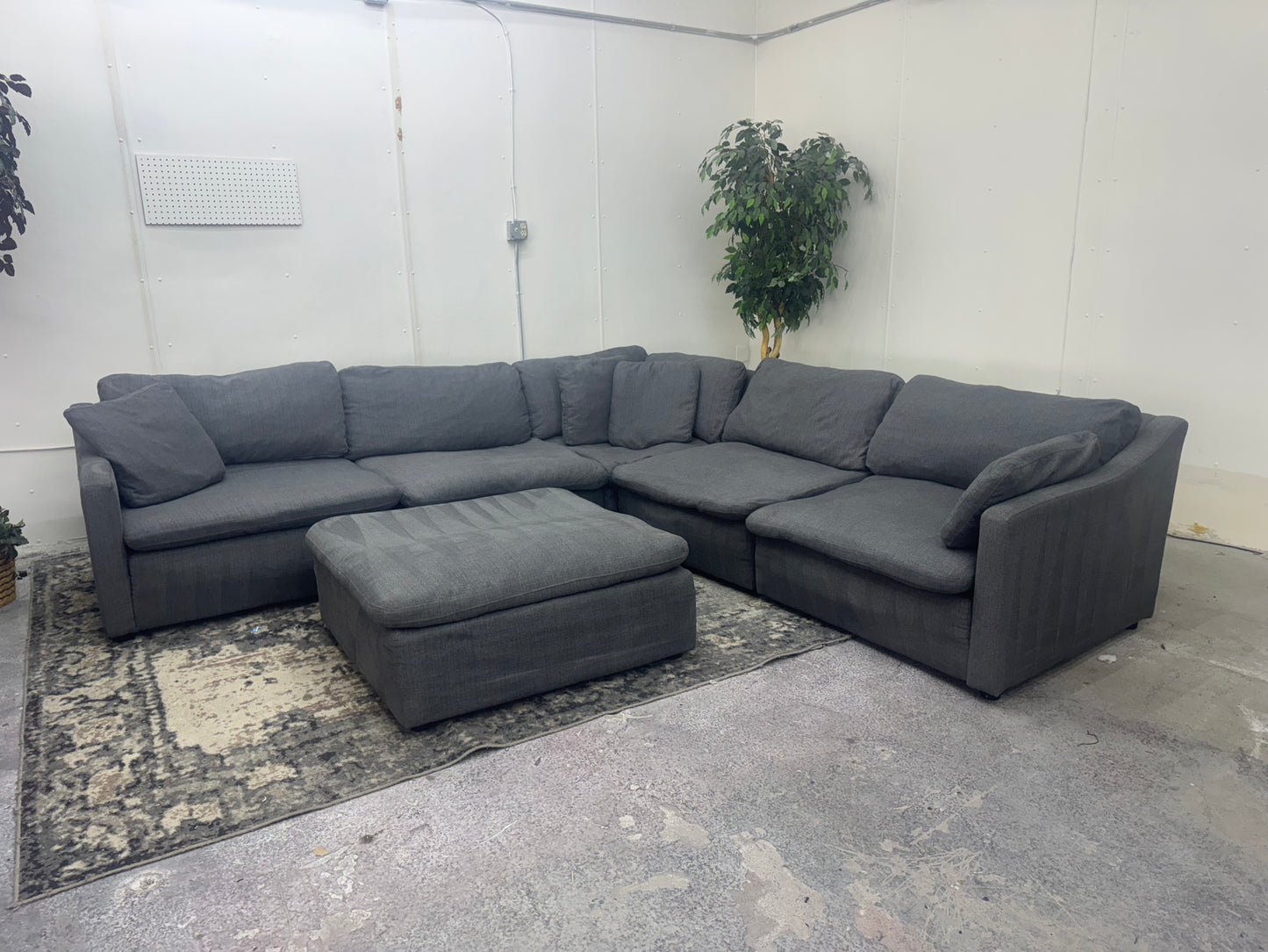 Gray 6-Piece Modular Cloud Sectional Couch with Ottoman