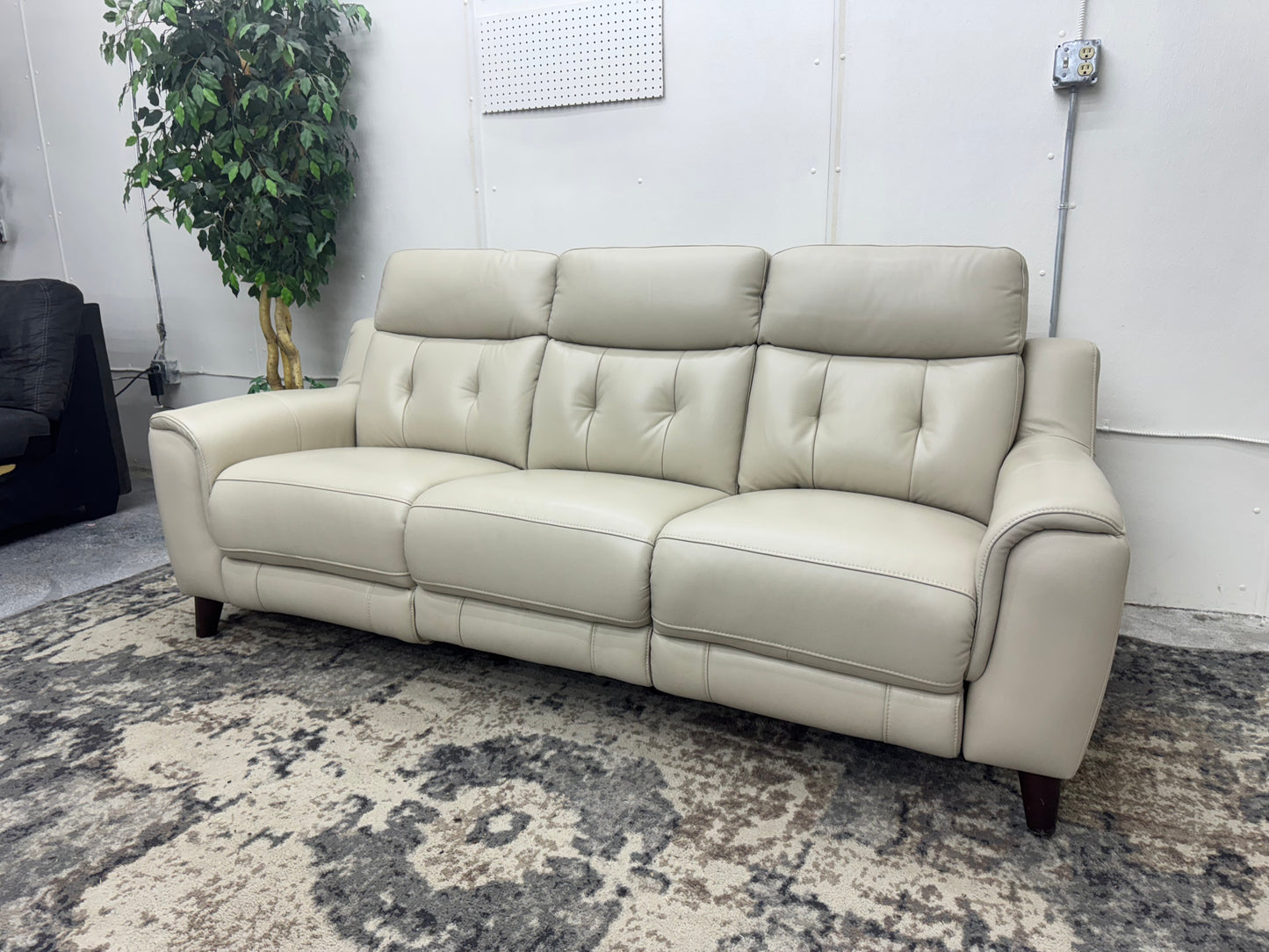 Beige Malibu Leather Power Reclining Sofa with Power Headrests