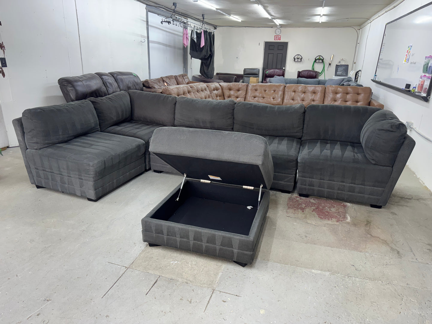Gray Modular 6-Piece Sectional Couch with Storage Ottoman – Same Day Delivery Available!