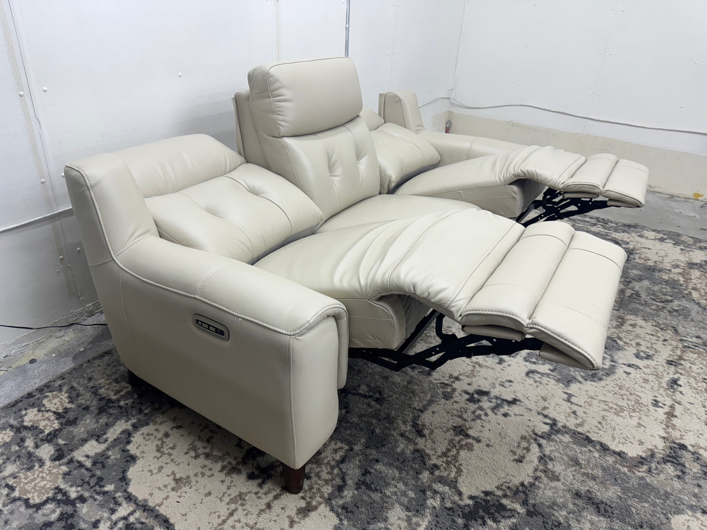 Beige Malibu Leather Power Reclining Sofa with Power Headrests