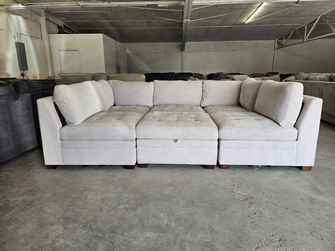 Beige 6 Piece Modular Sectional Sofa with Storage Ottoman