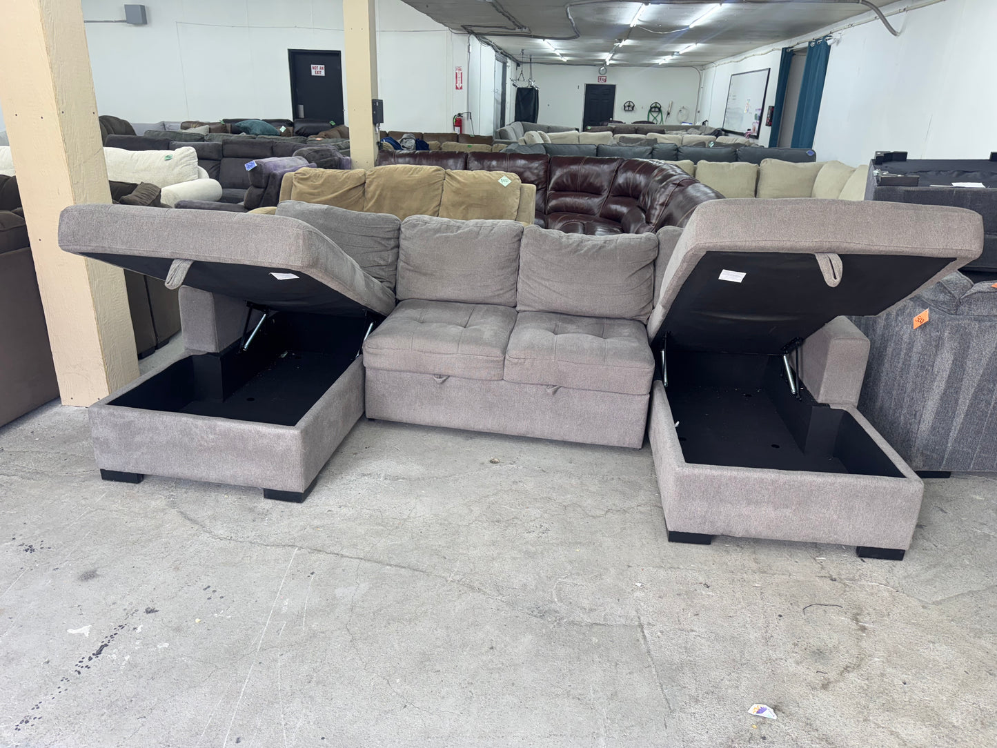 Gray Sleeper Sectional with Dual Storage Chaises