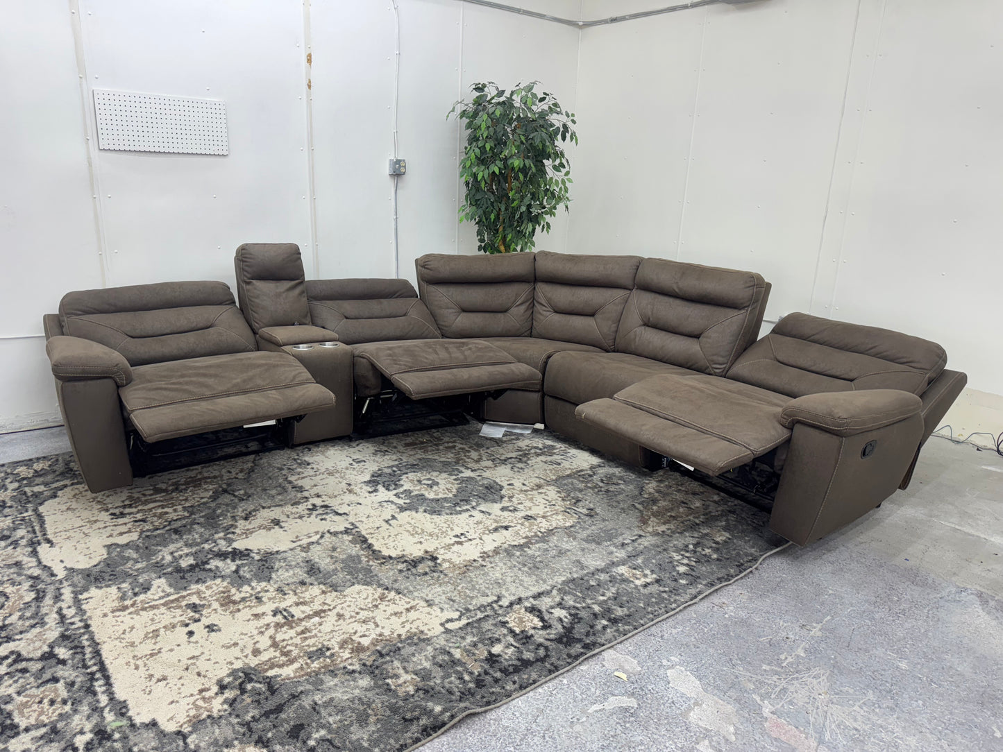 Brown 6 Piece Modular Sectional Couch with 3 Recliners