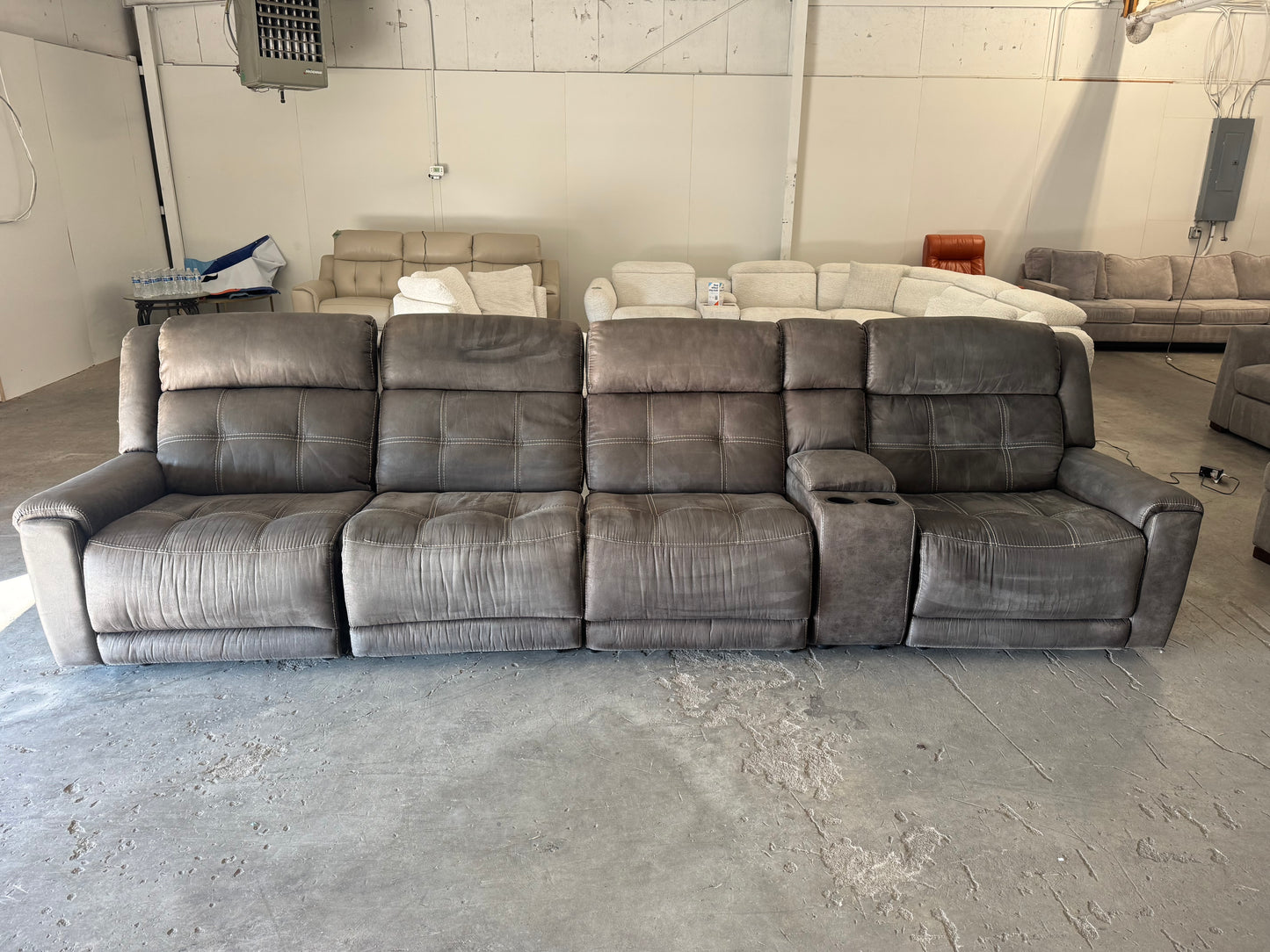 Gray 5-Piece Modular Sofa with 3 Recliners & Console