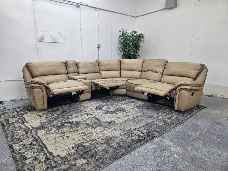 Beige Modular Microfiber Sectional Couch / Sofa with 3 Recliners