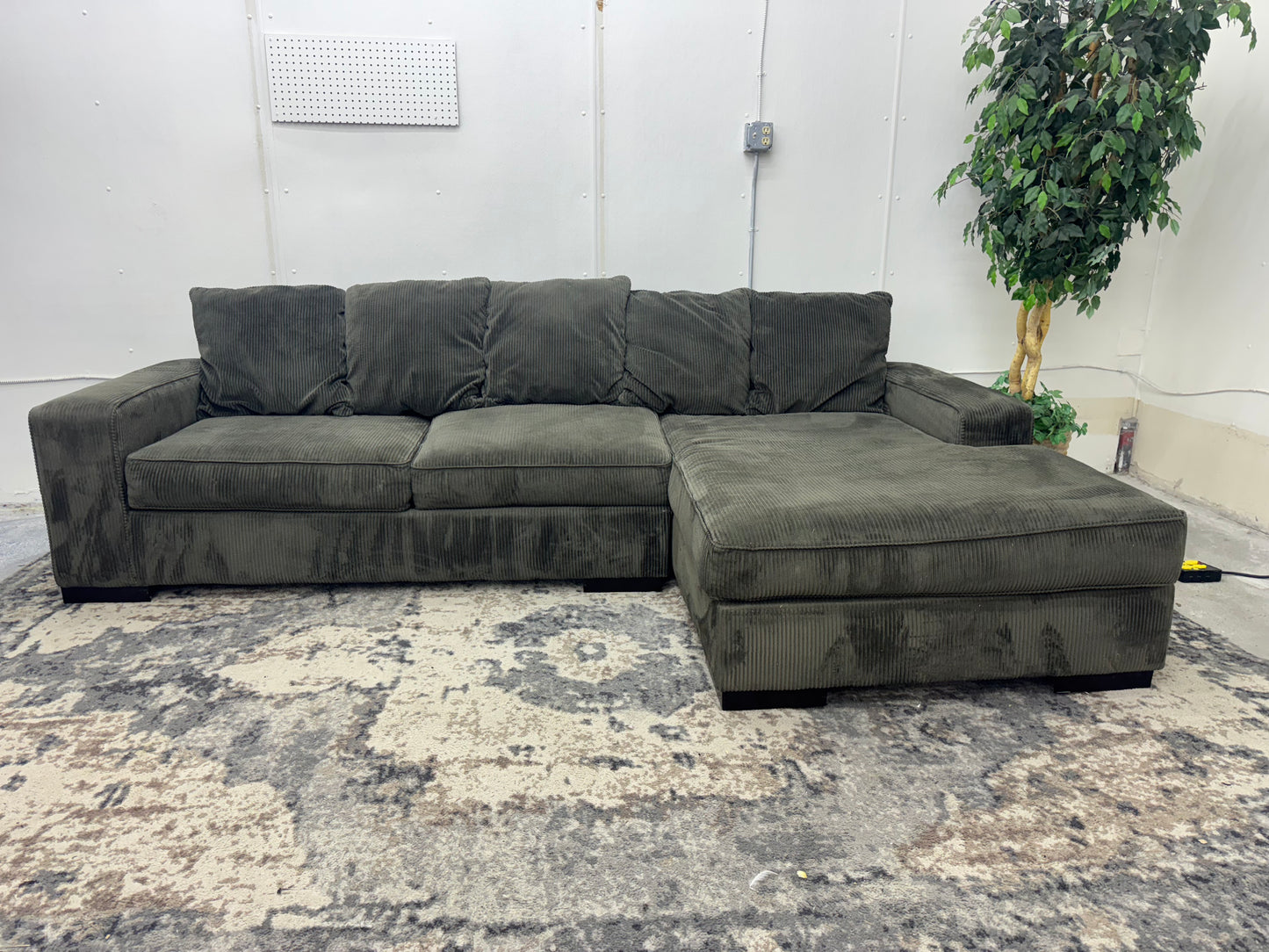 Gray L Shape Corduroy Sectional with Ottoman