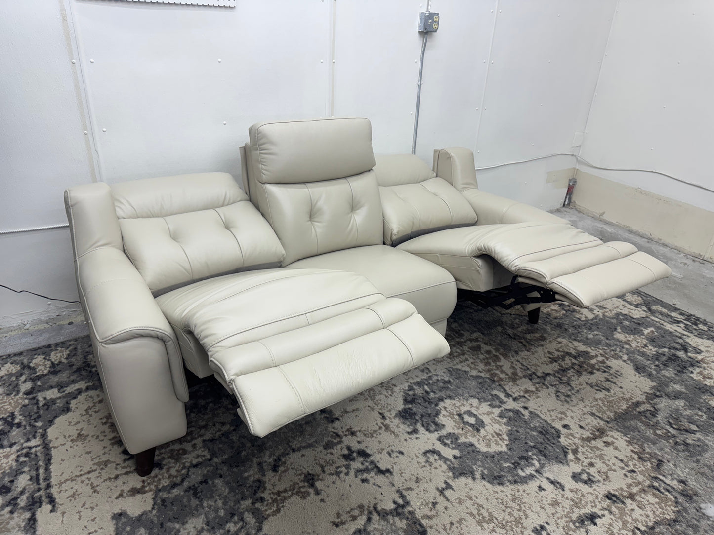 Beige Malibu Leather Power Reclining Sofa with Power Headrests