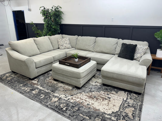 Gorgeous Light Gray / Beige U Shape Sectional Couch with Ottoman