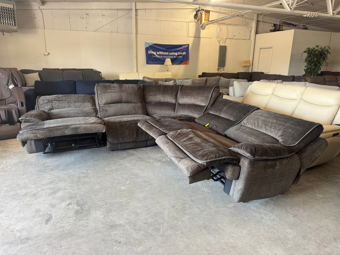 Sage Green Modular U-Shaped Sectional with 3 Pwr Recliners