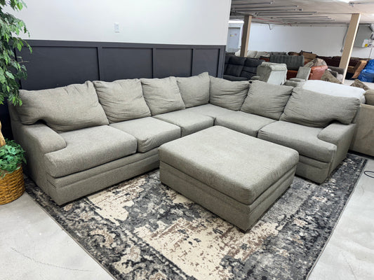 Huge L Shape Gray Sectional Couch and Oversized Ottoman
